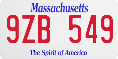 MA license plate 9ZB549