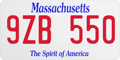 MA license plate 9ZB550