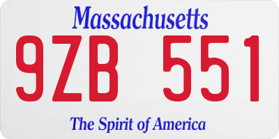 MA license plate 9ZB551