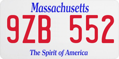 MA license plate 9ZB552