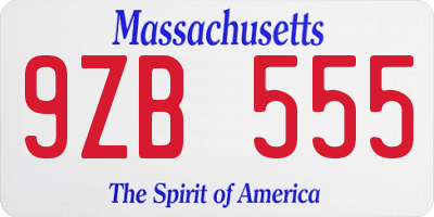 MA license plate 9ZB555