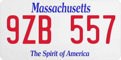 MA license plate 9ZB557