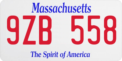 MA license plate 9ZB558
