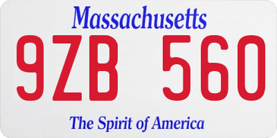 MA license plate 9ZB560