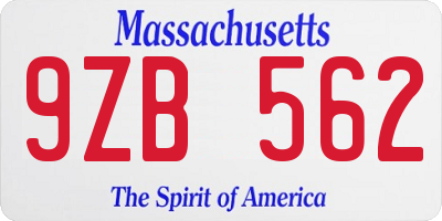 MA license plate 9ZB562