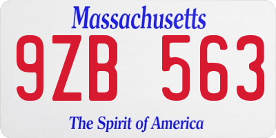 MA license plate 9ZB563