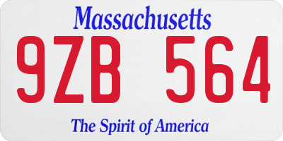 MA license plate 9ZB564