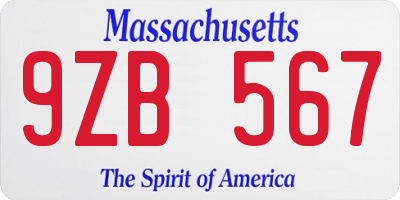 MA license plate 9ZB567