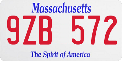 MA license plate 9ZB572