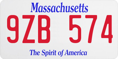 MA license plate 9ZB574