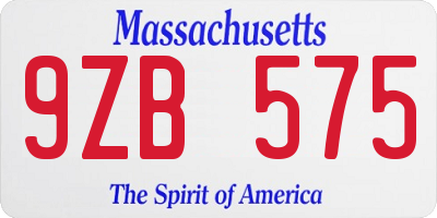 MA license plate 9ZB575