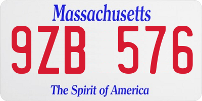 MA license plate 9ZB576