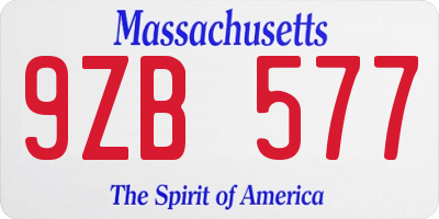 MA license plate 9ZB577