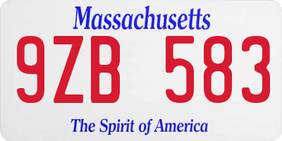 MA license plate 9ZB583