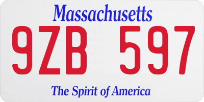 MA license plate 9ZB597
