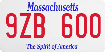 MA license plate 9ZB600