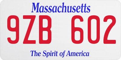 MA license plate 9ZB602