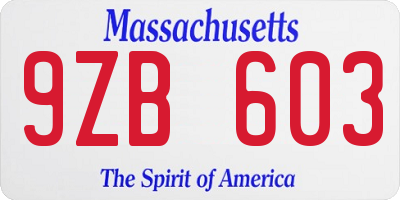 MA license plate 9ZB603