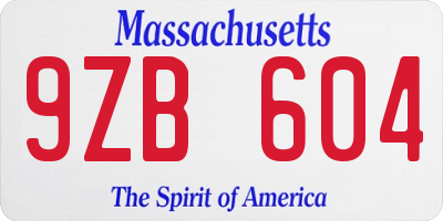 MA license plate 9ZB604