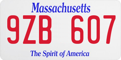 MA license plate 9ZB607