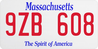 MA license plate 9ZB608