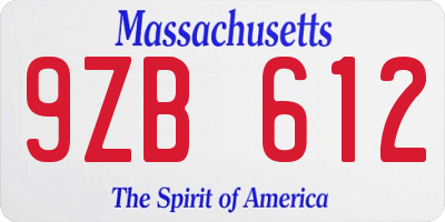 MA license plate 9ZB612
