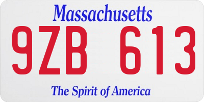 MA license plate 9ZB613