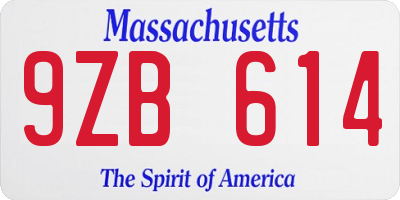 MA license plate 9ZB614