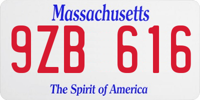 MA license plate 9ZB616