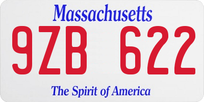 MA license plate 9ZB622