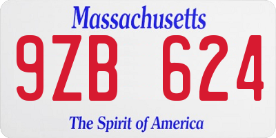 MA license plate 9ZB624