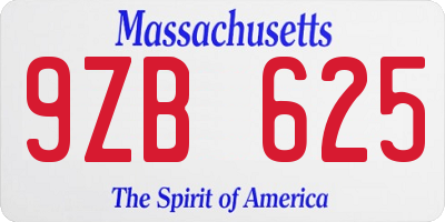 MA license plate 9ZB625