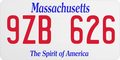 MA license plate 9ZB626