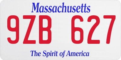 MA license plate 9ZB627