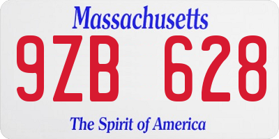 MA license plate 9ZB628