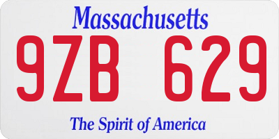 MA license plate 9ZB629