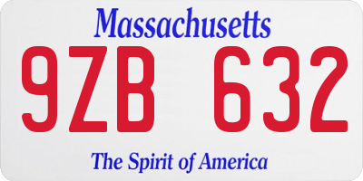 MA license plate 9ZB632