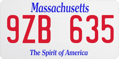 MA license plate 9ZB635