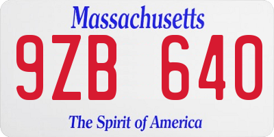 MA license plate 9ZB640