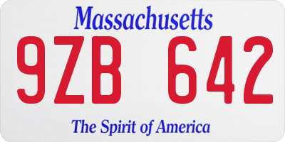 MA license plate 9ZB642