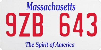 MA license plate 9ZB643