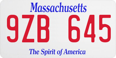 MA license plate 9ZB645