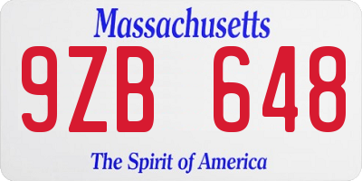 MA license plate 9ZB648