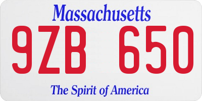 MA license plate 9ZB650