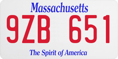 MA license plate 9ZB651