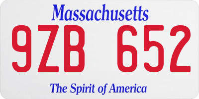 MA license plate 9ZB652