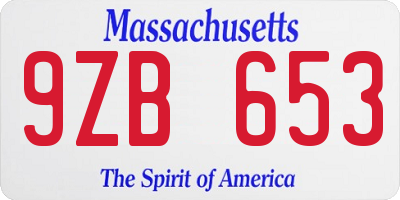 MA license plate 9ZB653