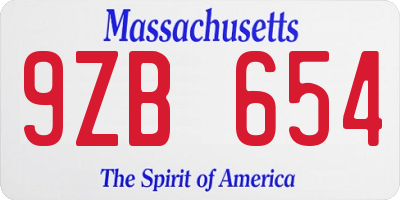 MA license plate 9ZB654