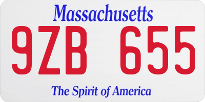 MA license plate 9ZB655