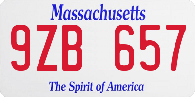 MA license plate 9ZB657